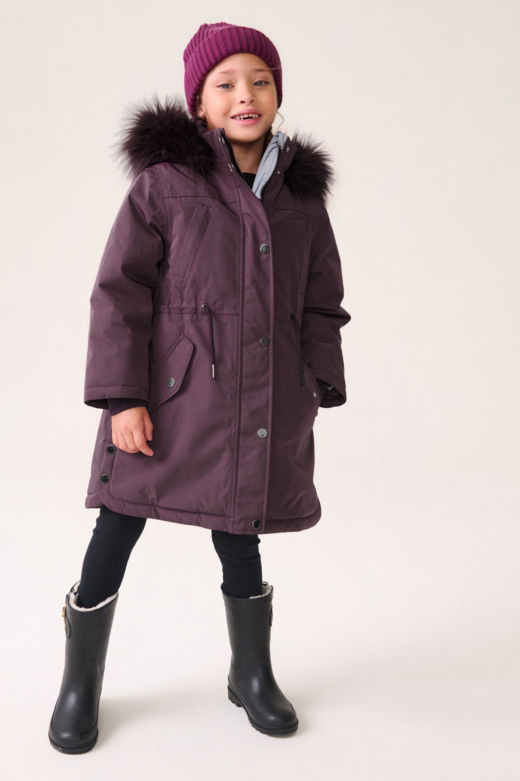 Lined parka with faux fur hood cheap