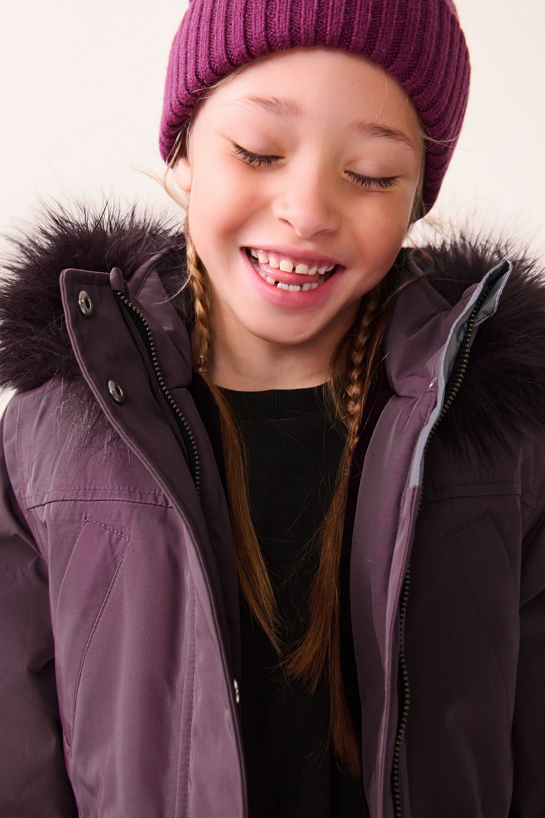 Purple parka fur hood best sale