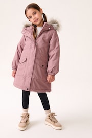 粉色 - Waterproof Faux Fur Trim Hood Parka Coat (3-16yrs) - 圖片 1，共 5