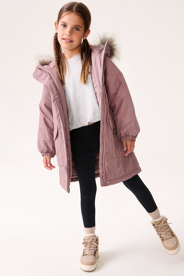 Pink Waterproof Faux Fur Trim Hood Parka Coat (3-16yrs) - Image 2 of 13