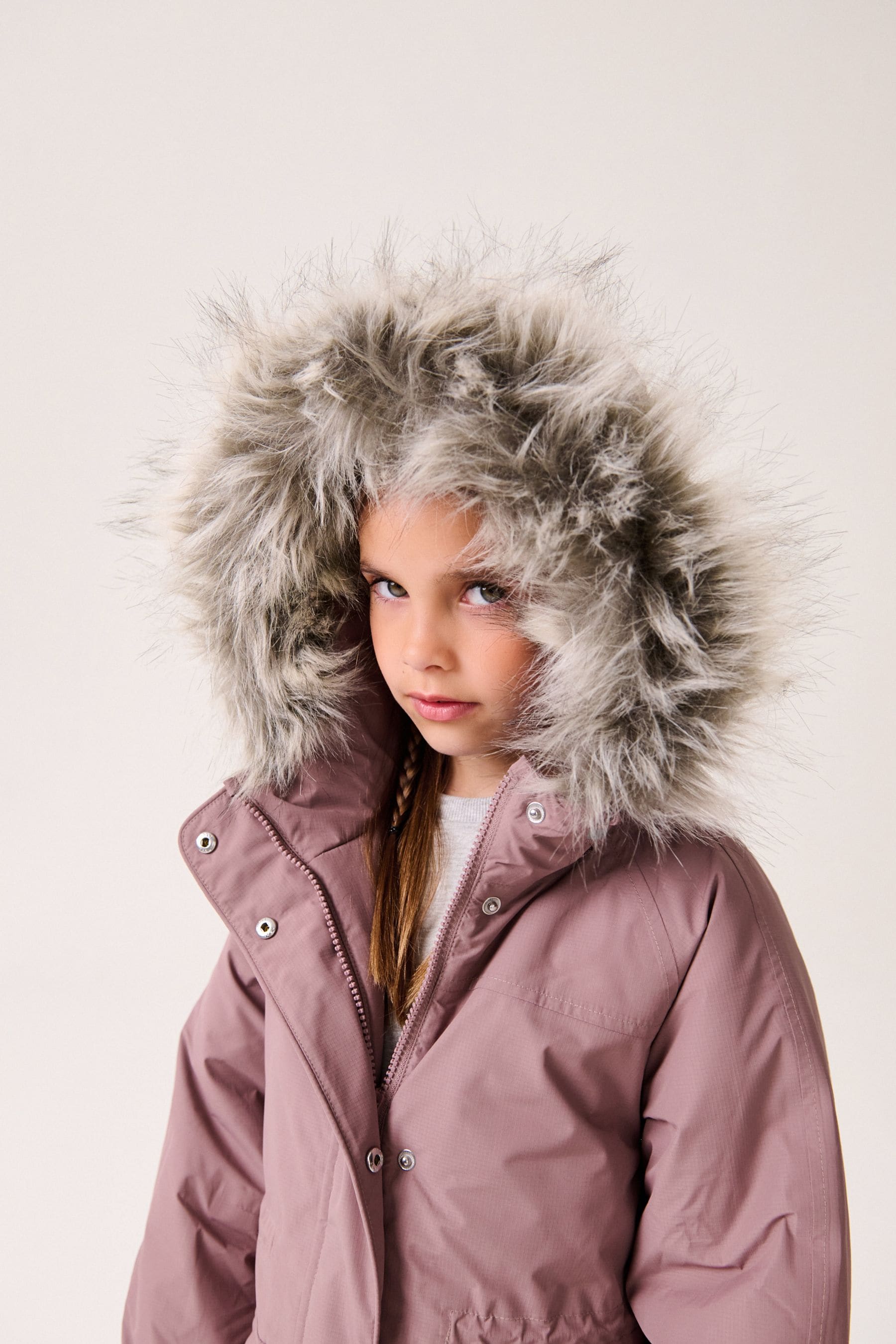 Pink parka with fur hood sales