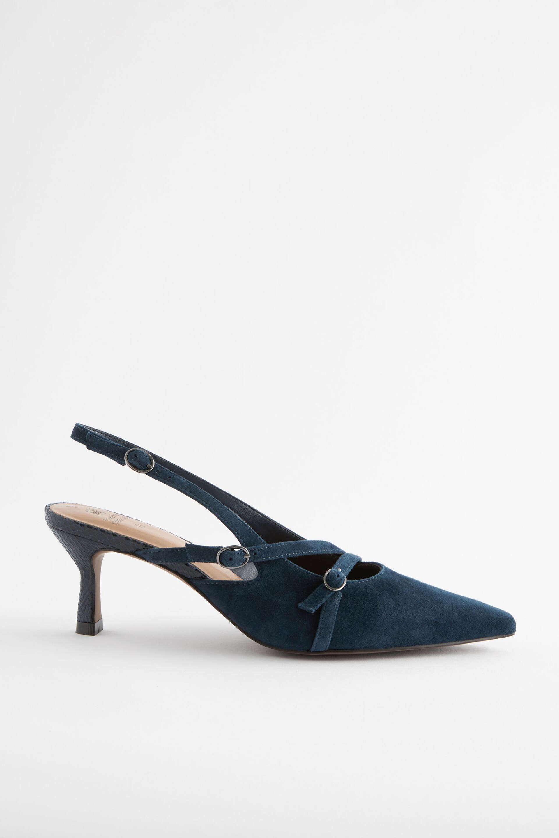 Navy Forever Comfort® Leather Multi Buckle Slingback Heels - Image 5 of 8