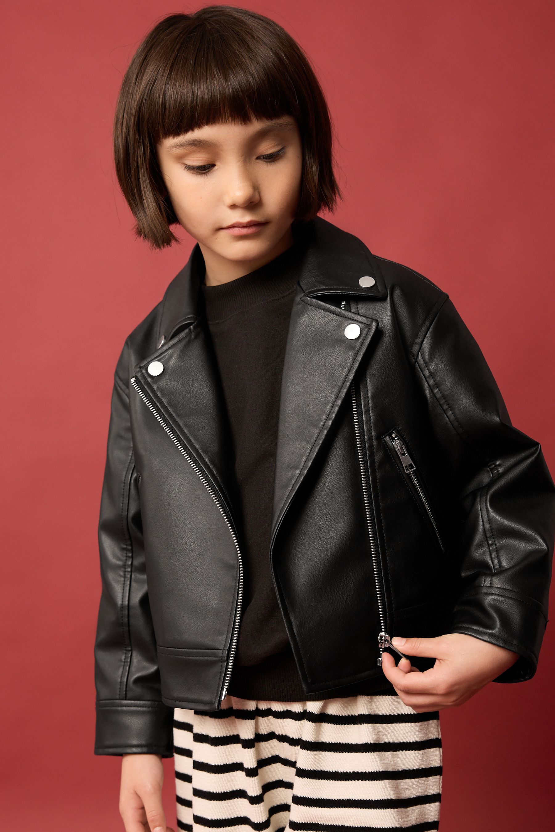 Black pu biker jacket hotsell