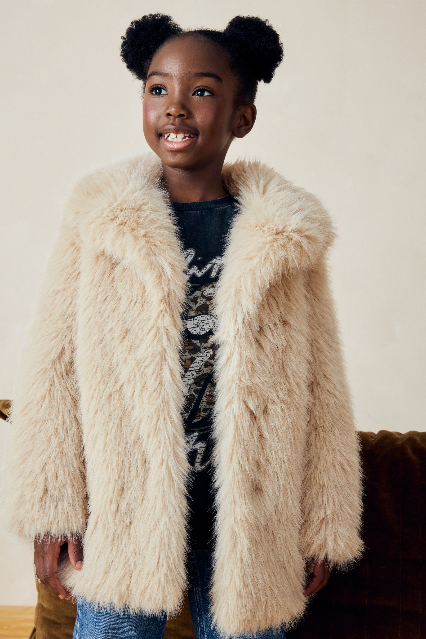 Girls cream faux fur coat cheap