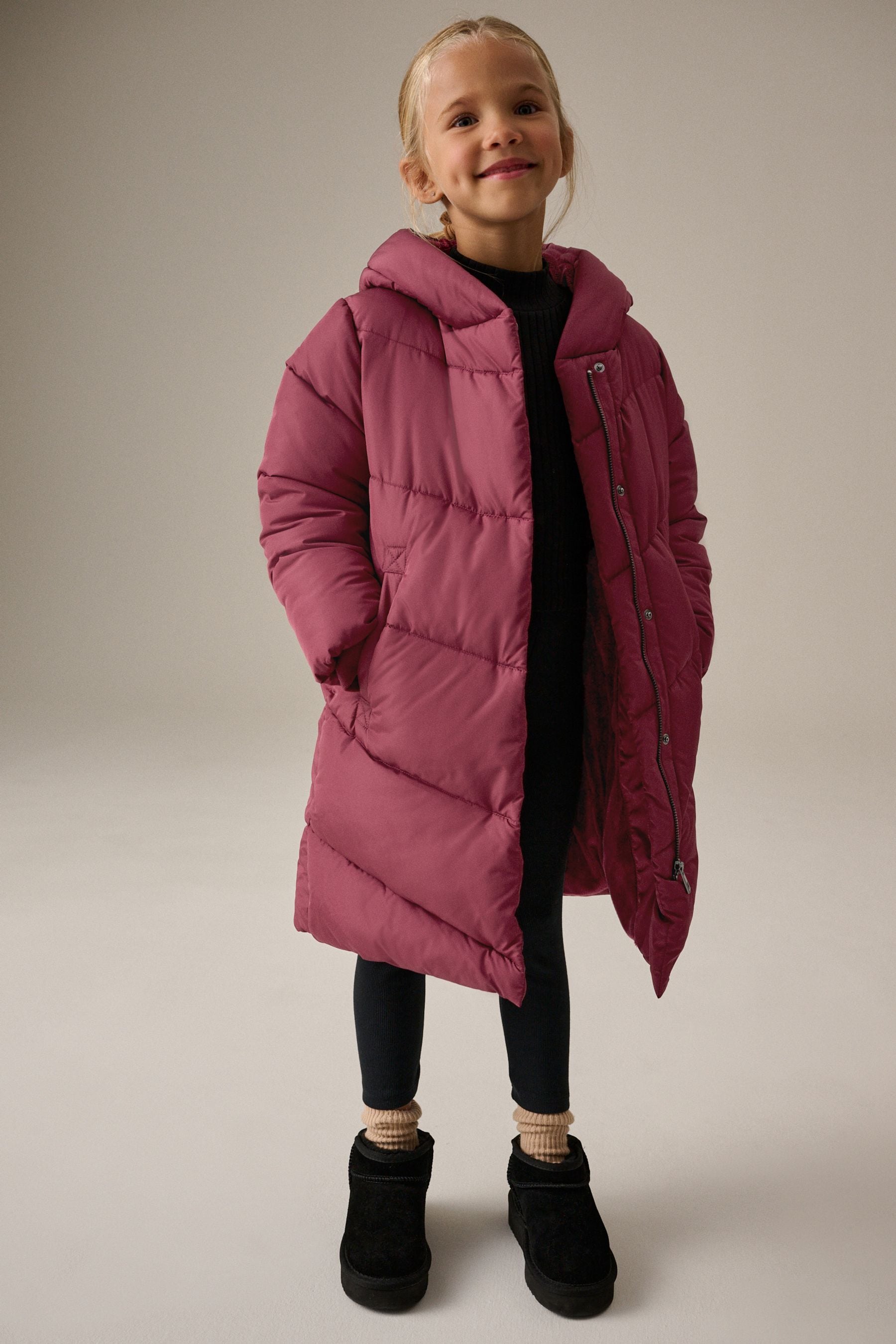 Buy Burgundy Regular Length Shower Resistant Faux Fur Lined Hooded Padded Coat 3 16yrs from Next Australia