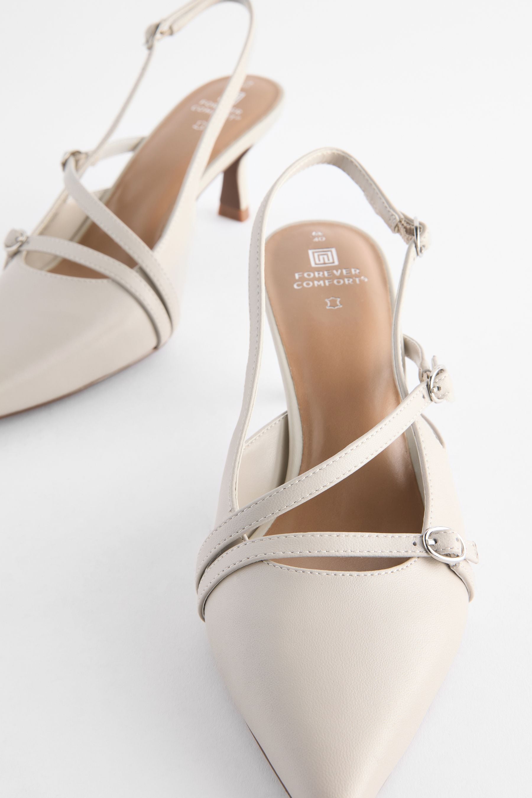 Bone White Forever Comfort Leather Multi Buckle Slingback Heels