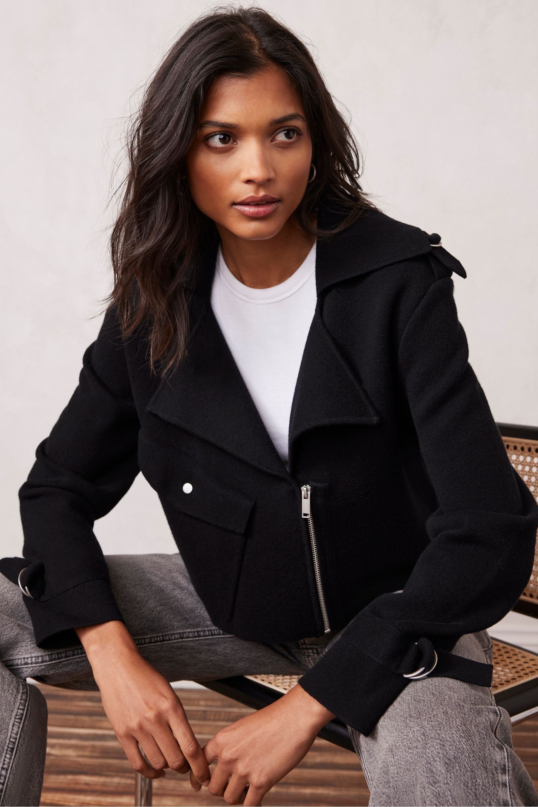 Buy Mint Velvet Black Cropped Biker Jacket from Next Belgium