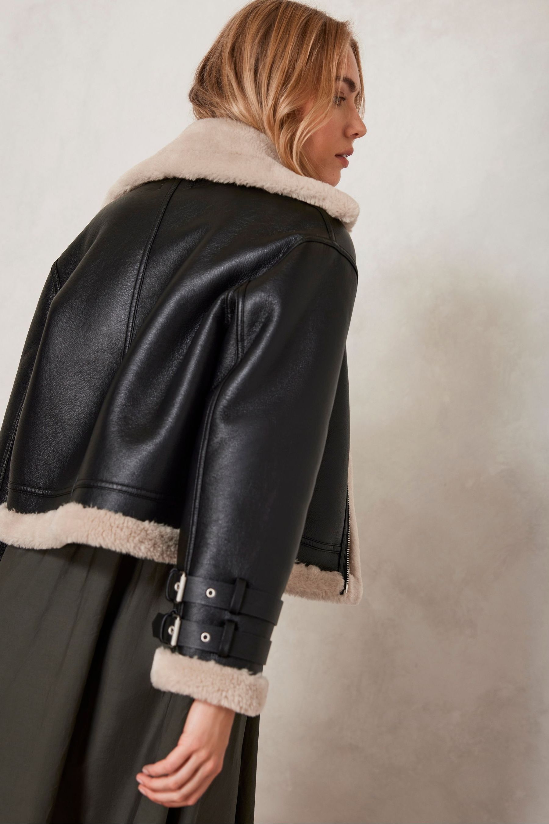 Mint Velvet Black Cropped Aviator Jacket