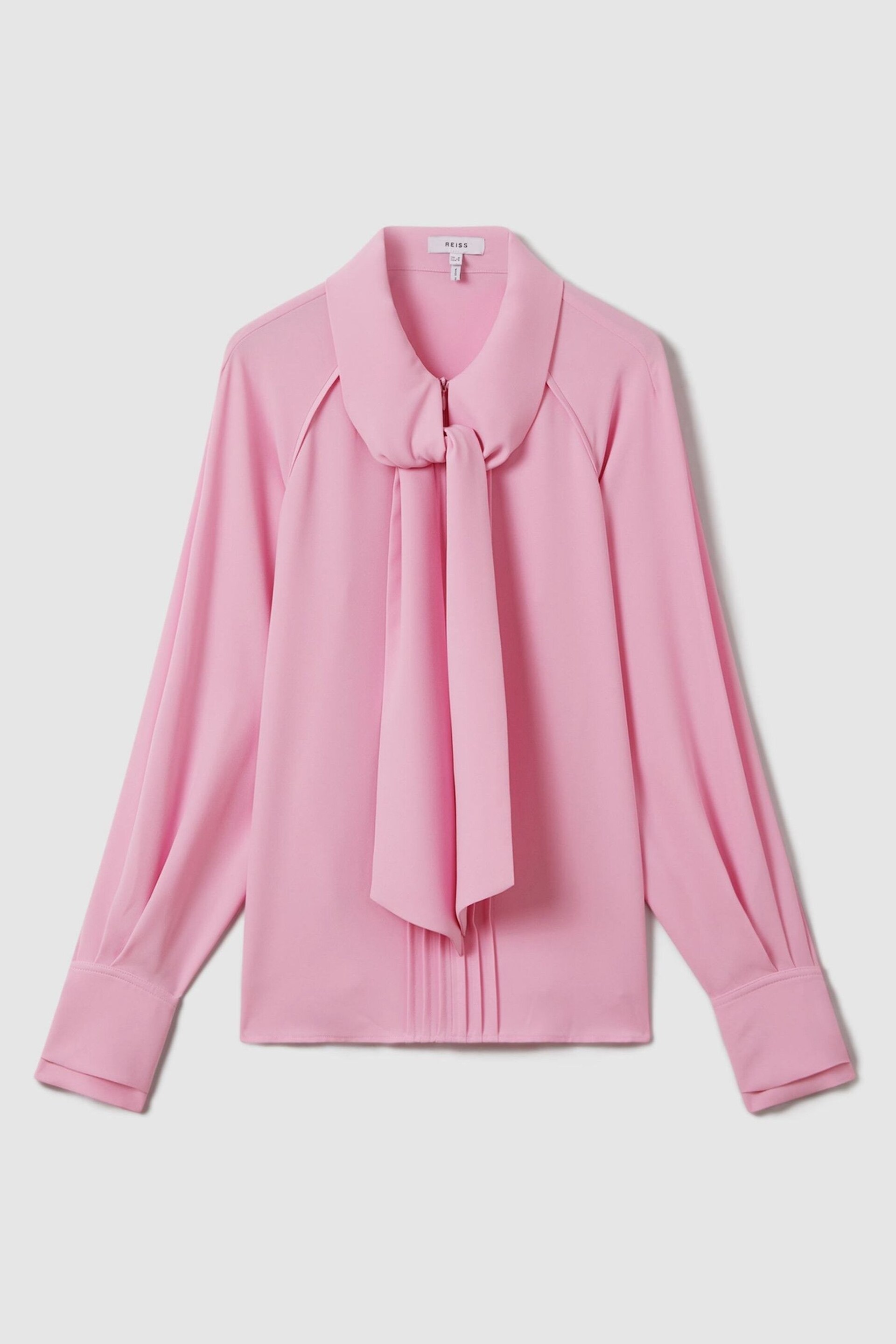 Reiss Pink Ella Tie Neck Zip Front Blouse - Image 2 of 6