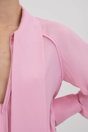 Reiss Pink Ella Tie Neck Zip Front Blouse - Image 4 of 6