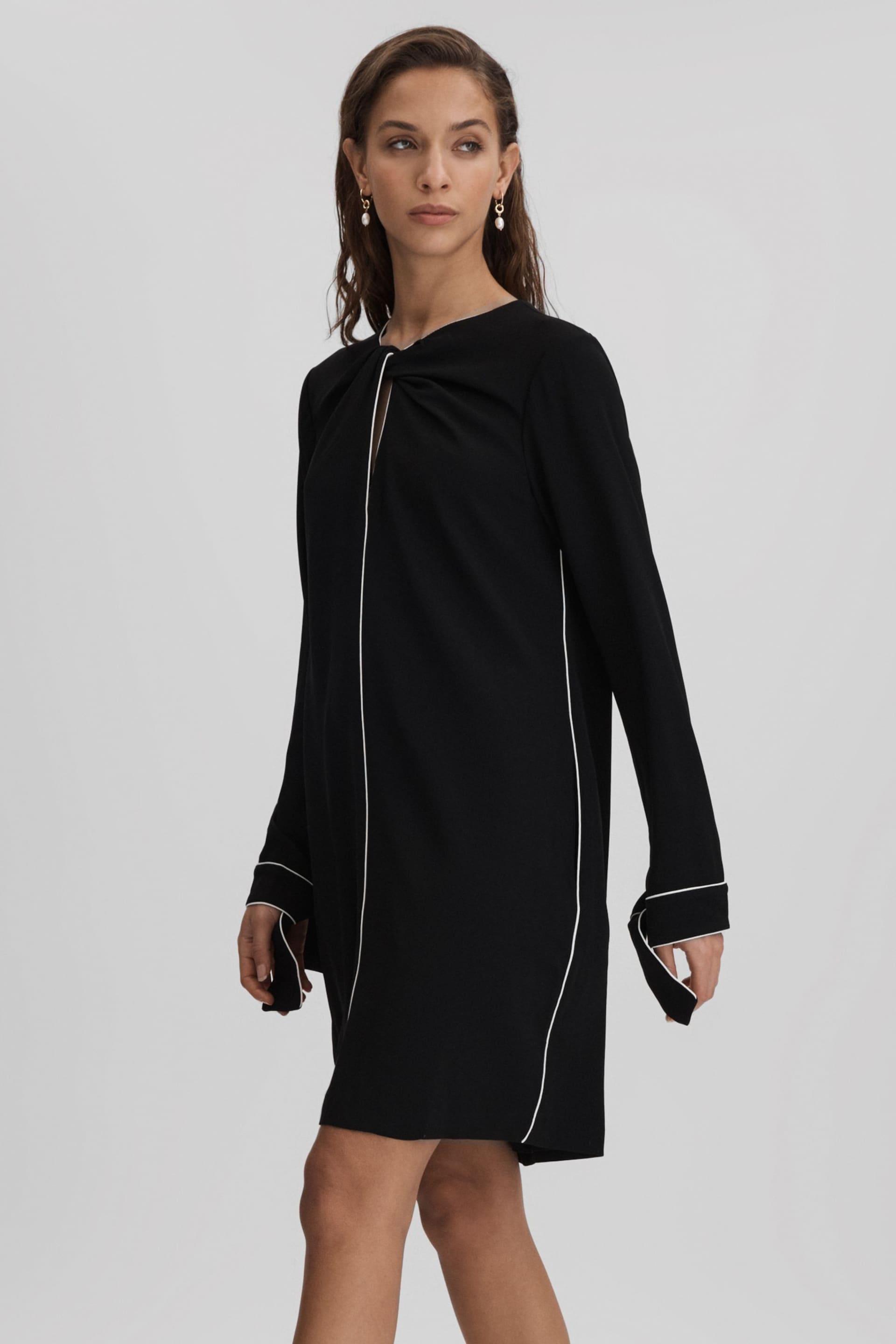 Reiss Black Eloise Shift Mini Dress - Image 1 of 7