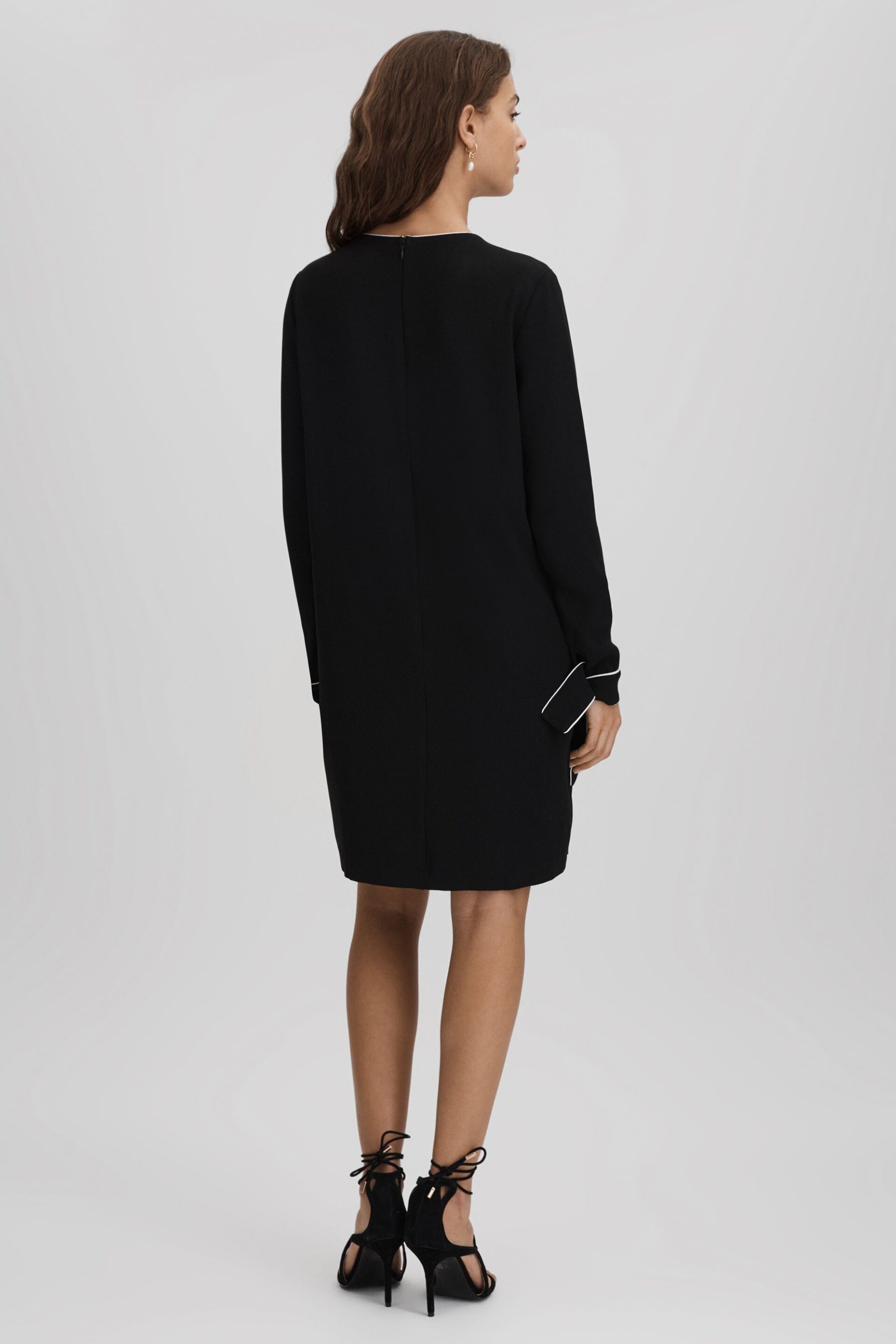 Reiss Black Eloise Shift Mini Dress - Image 5 of 7