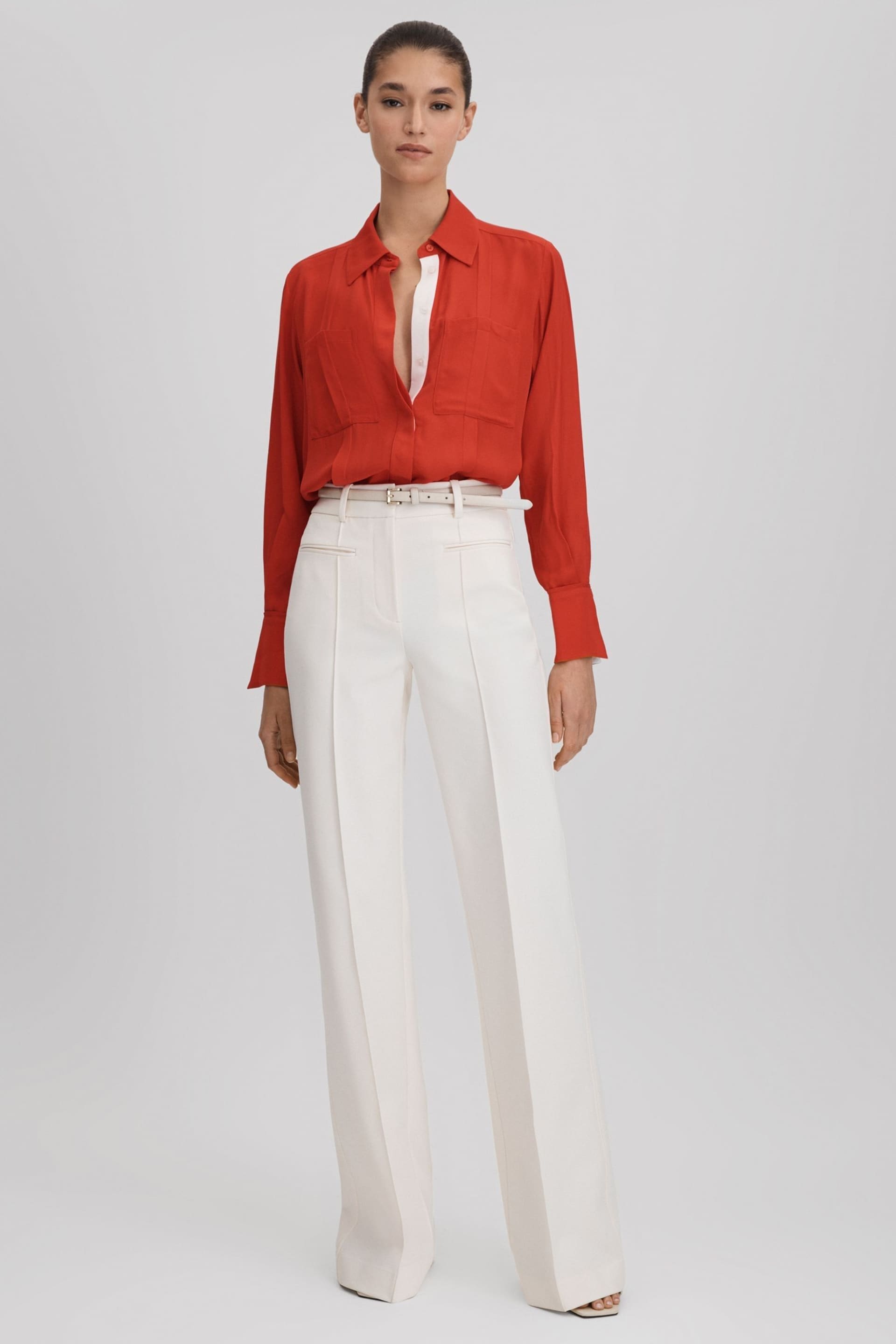 Reiss Red Rose Contrast Trim Button-Through Shirt - Image 3 of 7