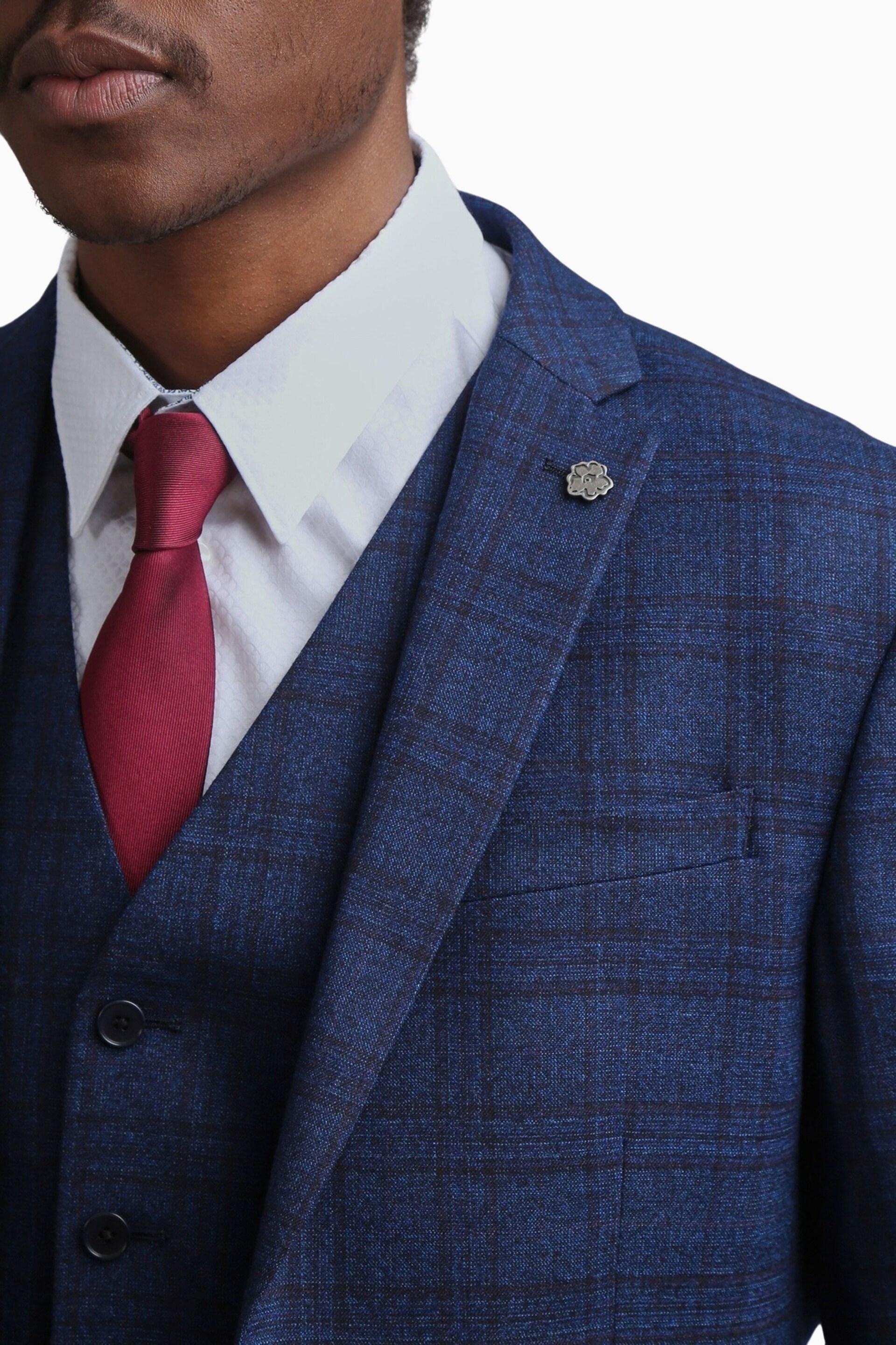 Ted Baker Tailoring Slim Fit Blue Munro Wine Check Jacket - Image 4 of 6