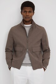 Reiss Brown Rufus Funnel Neck Zip-Through Jacket - Image 1 of 6