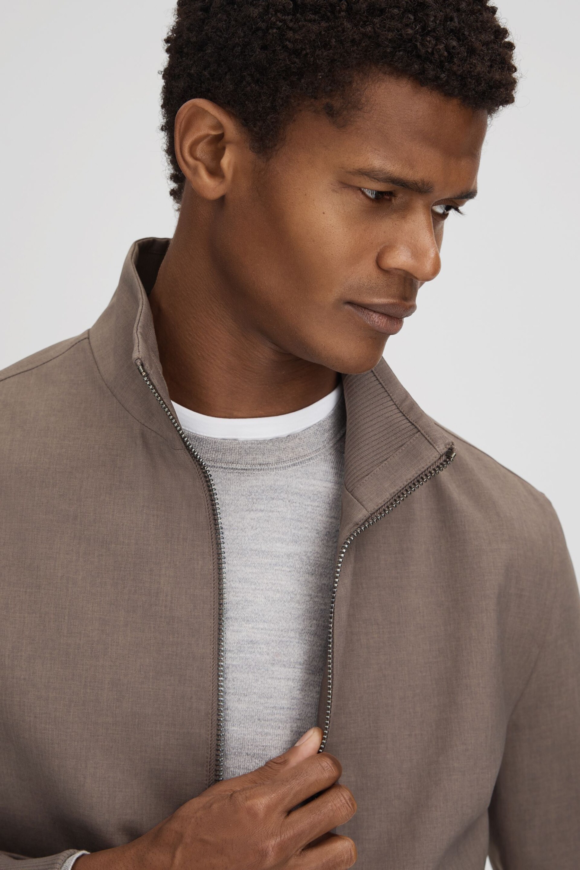 Reiss Brown Rufus Funnel Neck Zip-Through Jacket - Image 4 of 6