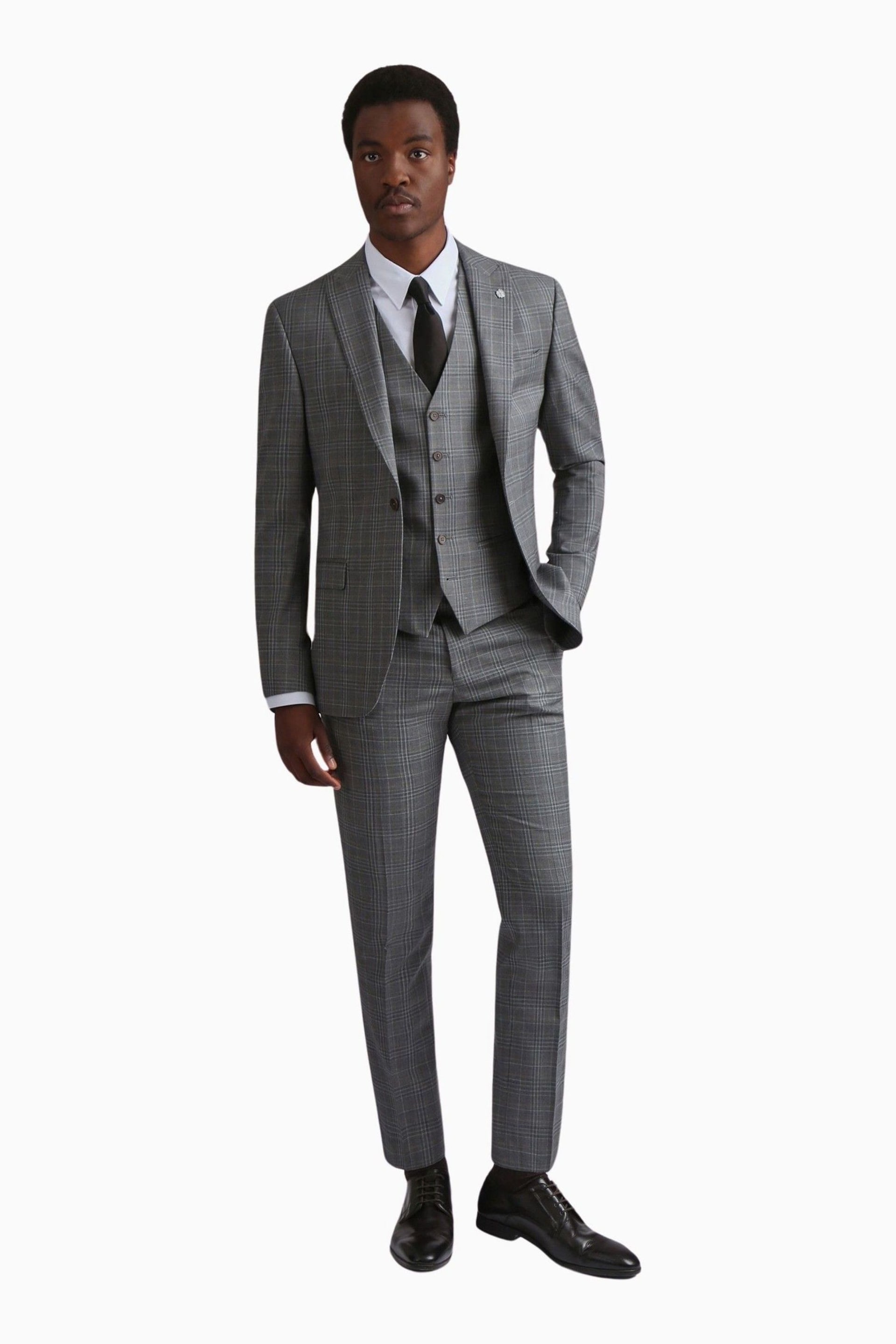 Ted Baker Tailoring Grey Miken Slim Fit Check Jacket - Image 3 of 5