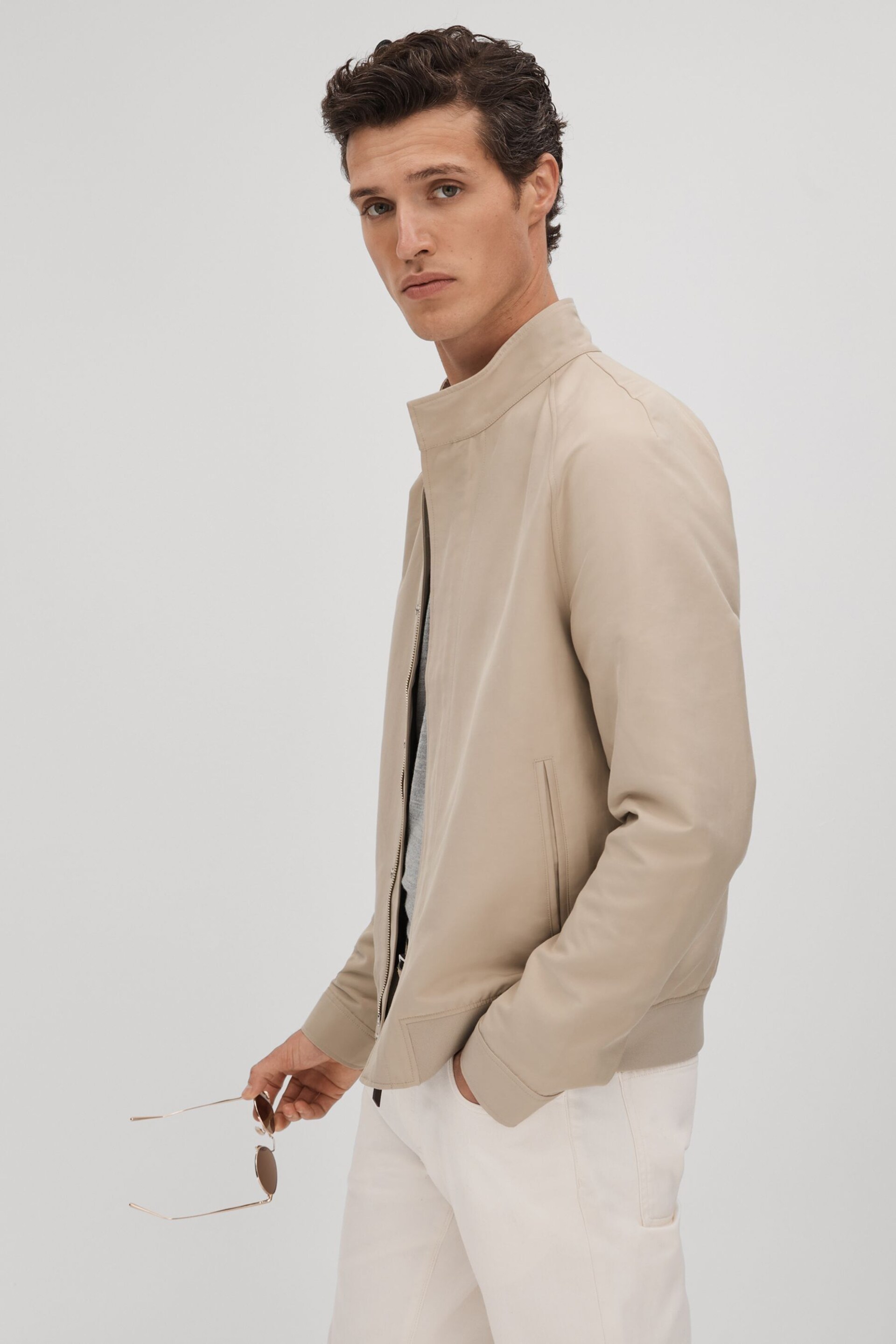 Reiss Stone Peggy Cotton Blend Zip-Through Jacket - Image 5 of 7