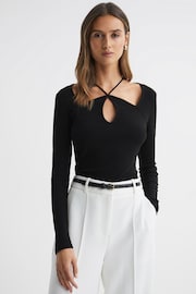 Reiss Black Sylvie Jersey Cut-Out Strappy Top - Image 1 of 5