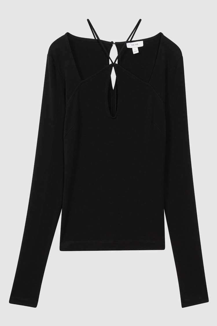 Reiss Black Sylvie Jersey Cut-Out Strappy Top - Image 2 of 5