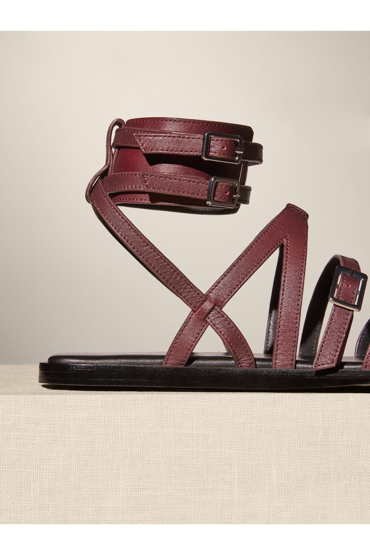 Buy Burgundy Red Premium Leather Strappy Sandals from Next Germany