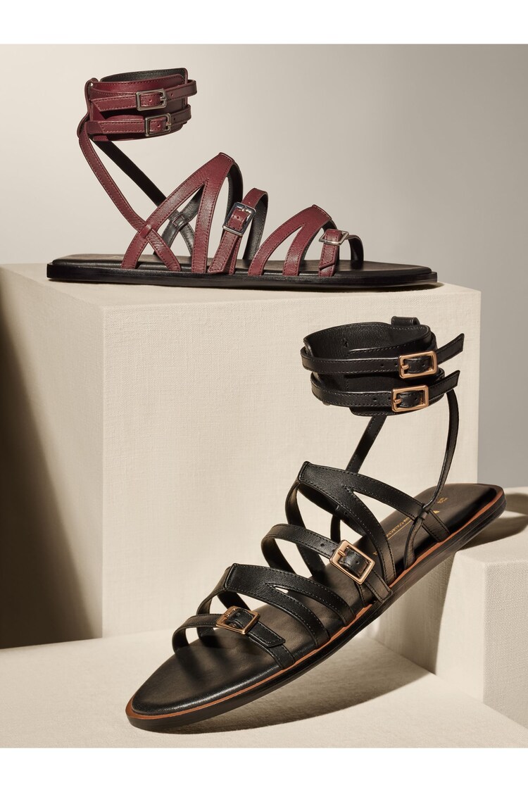 Buy Burgundy Red Premium Leather Strappy Sandals from Next Germany