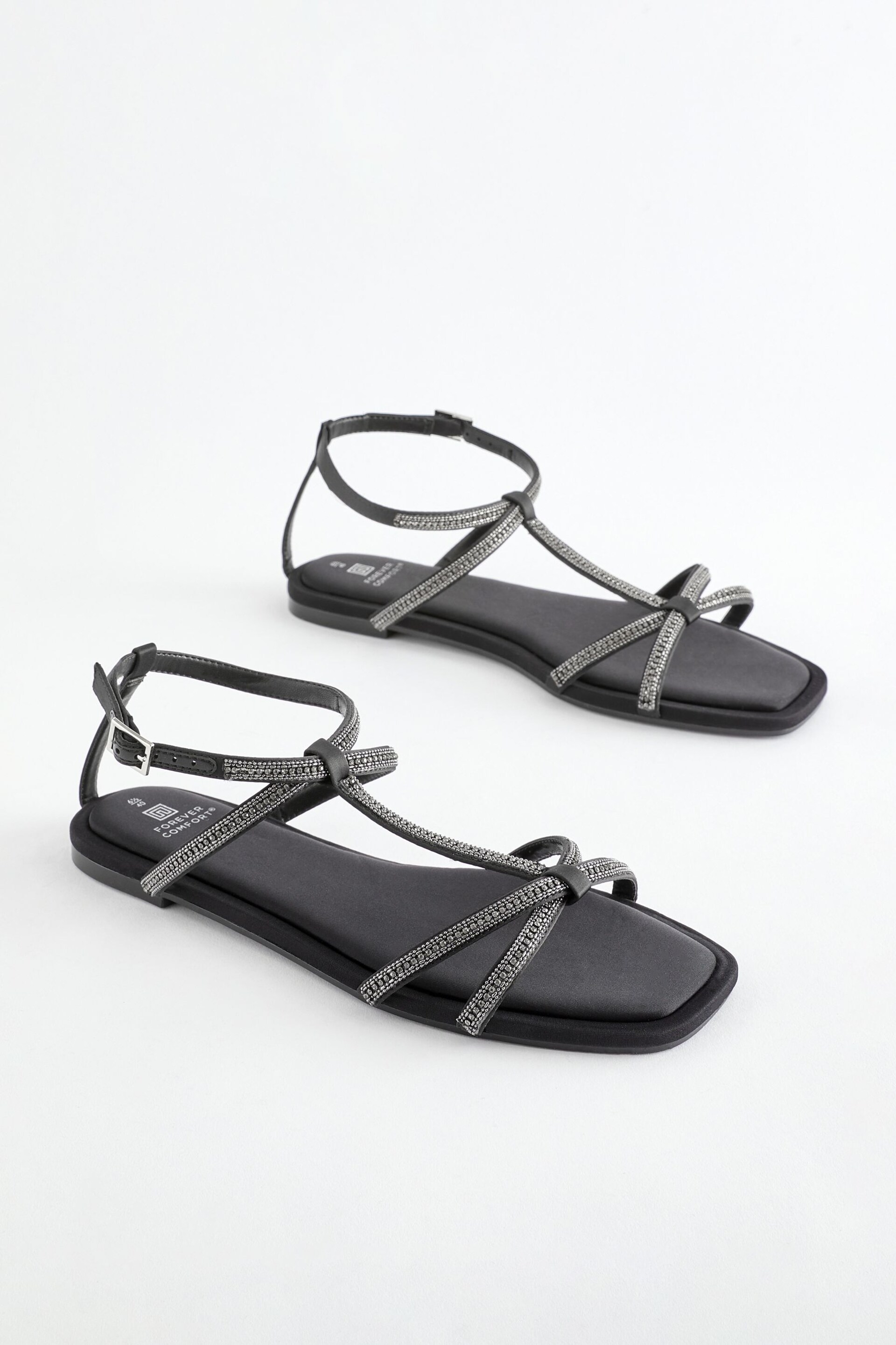 Black Forever Comfort® Embellished Strappy Sandals - Image 4 of 8