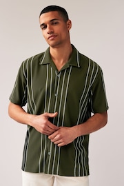 Olive Green Textured Jersey Short Sleeve Shirt - Image 4 of 7