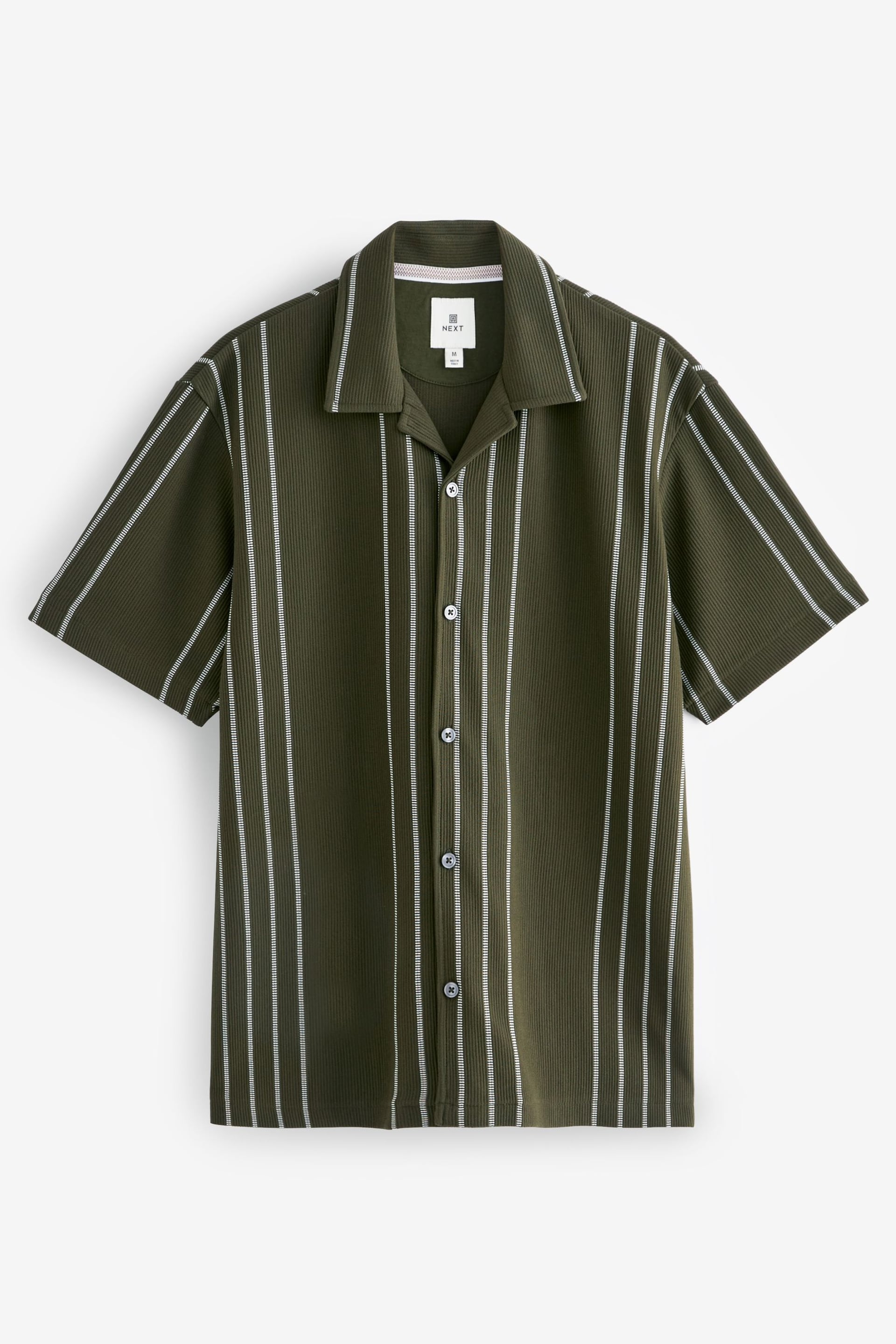 Olive Green Textured Jersey Short Sleeve Shirt - Image 6 of 7