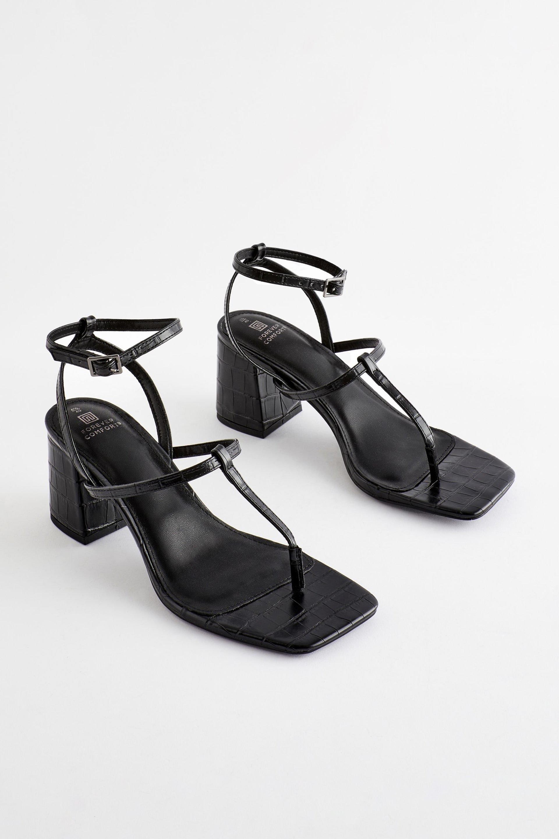 Black Forever Comfort® Toe Post Block Heel Sandals - Image 1 of 6