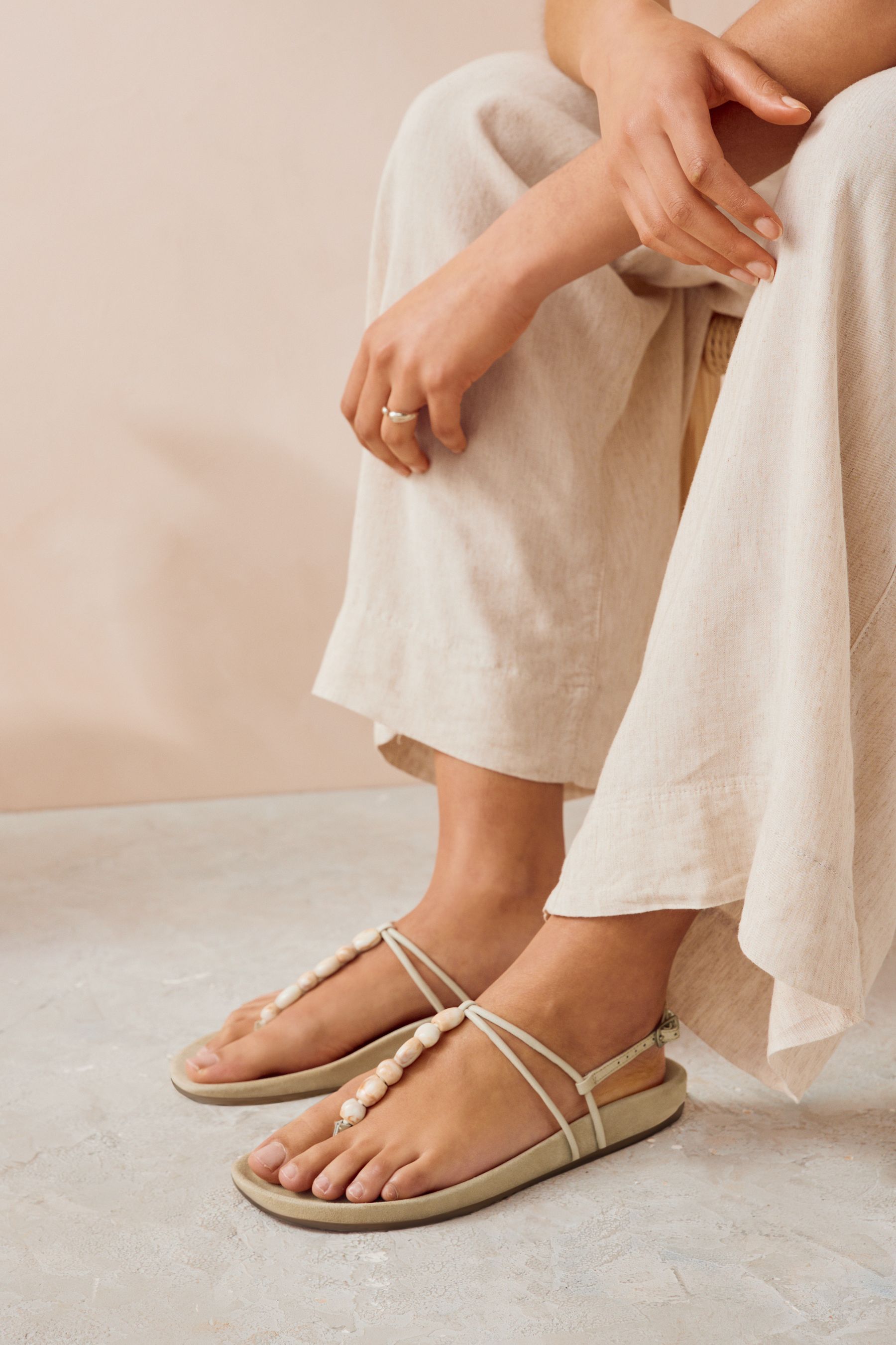 Buy Neutral Forever Comfort Beaded Toe Post Sandals from Next Oman