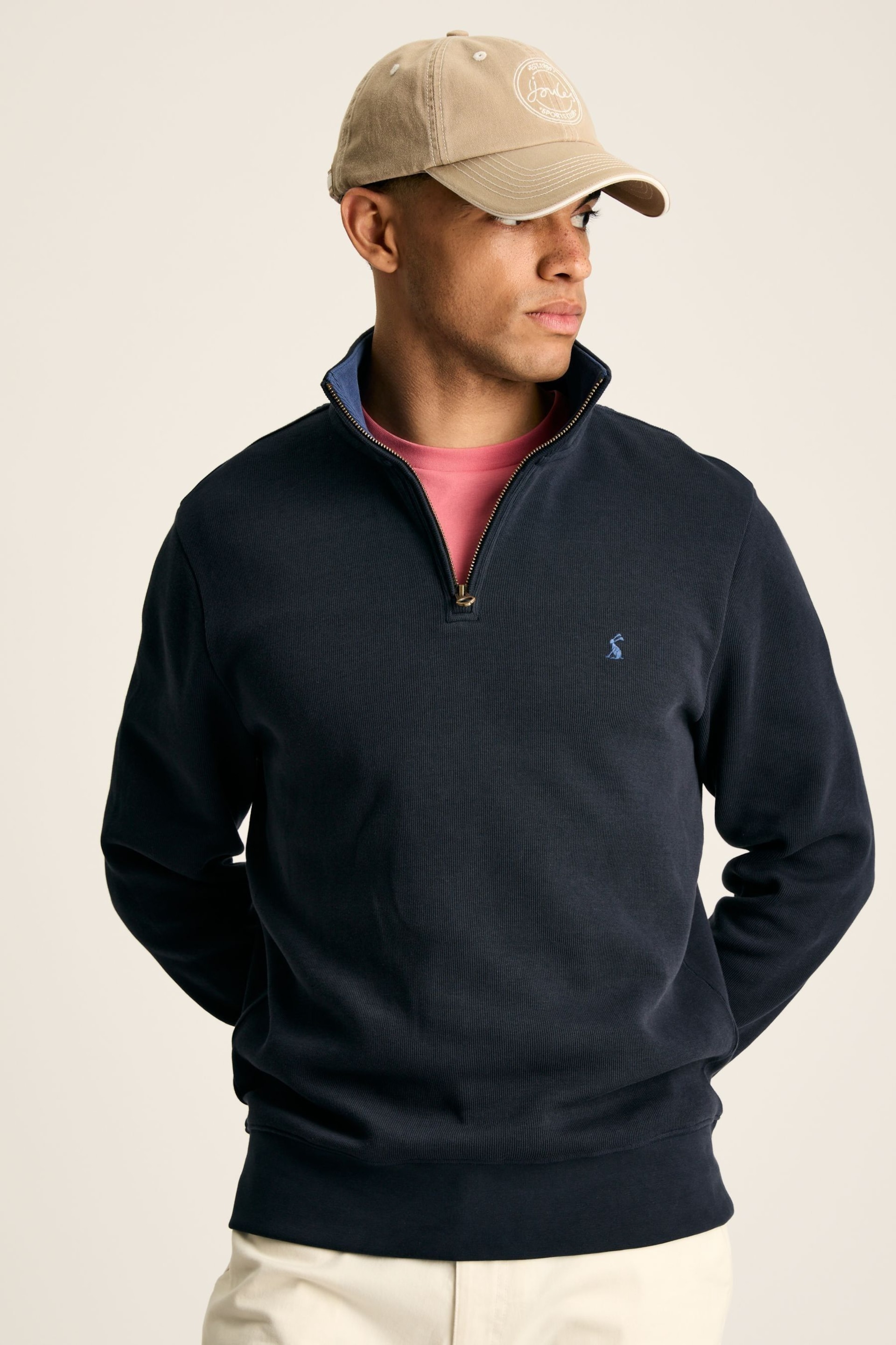 Joules Alistair Navy Quarter Zip Cotton Sweatshirt - Image 1 of 7