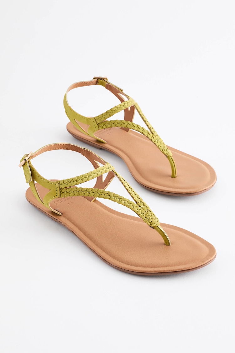 Lime Green Regular/Wide Fit Forever Comfort® Leather Plait Toe Post Flat Sandals - Image 1 of 5