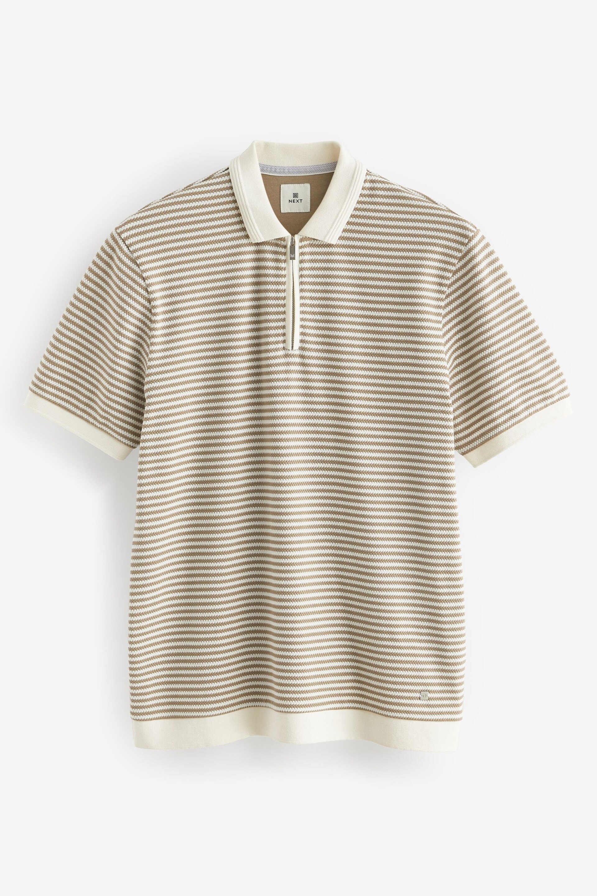 Neutral/White Horizontal Stripe Polo Shirt - Image 6 of 8