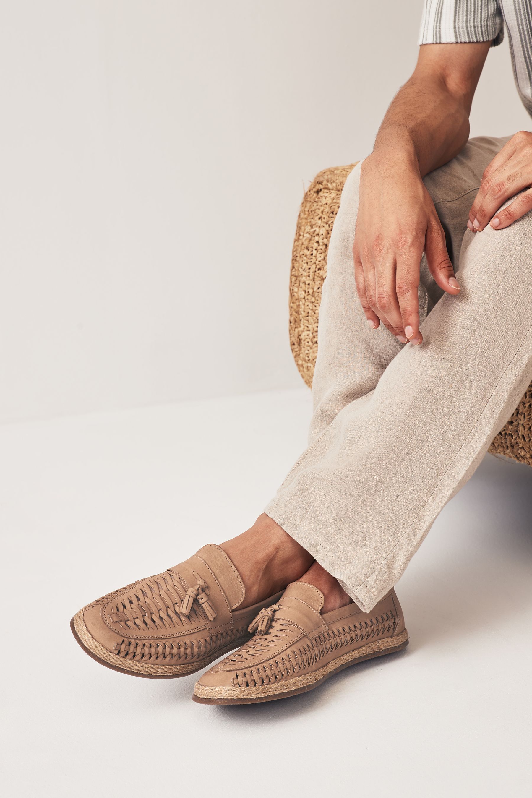 NEXT Stone Leather Woven Loafers 10 EU 44 Mens