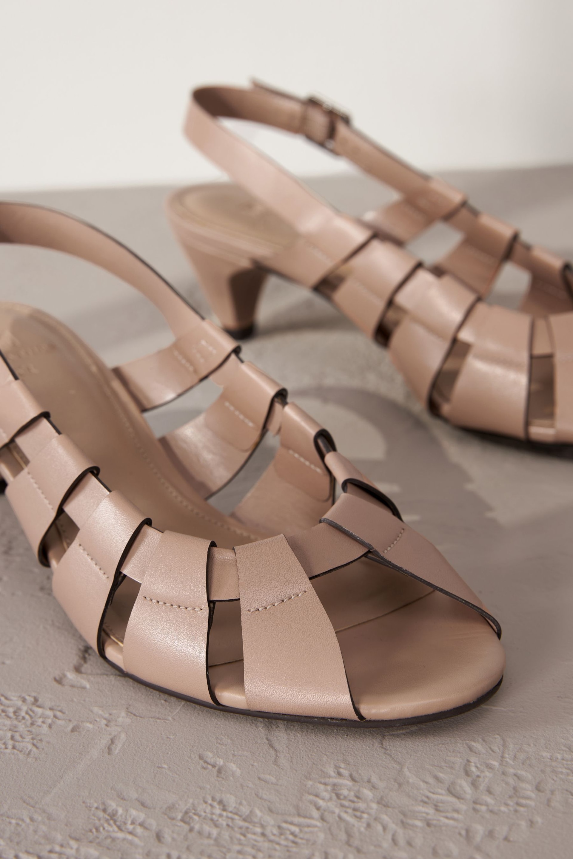 Camel Signature Leather Cage Slingback Heels - Image 3 of 6