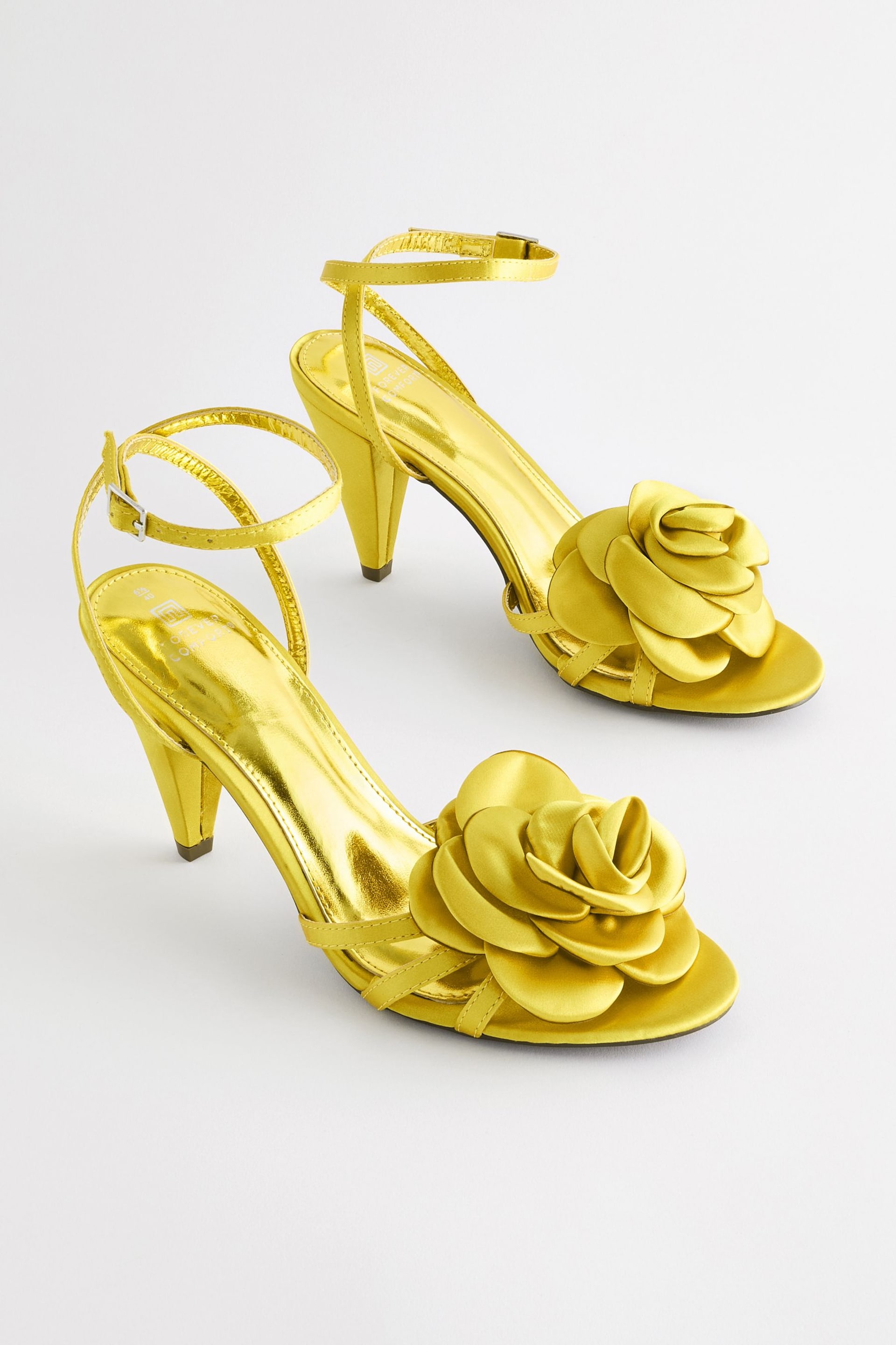 Lime Green Forever Comfort® Satin Flower Heeled Sandals - Image 1 of 8