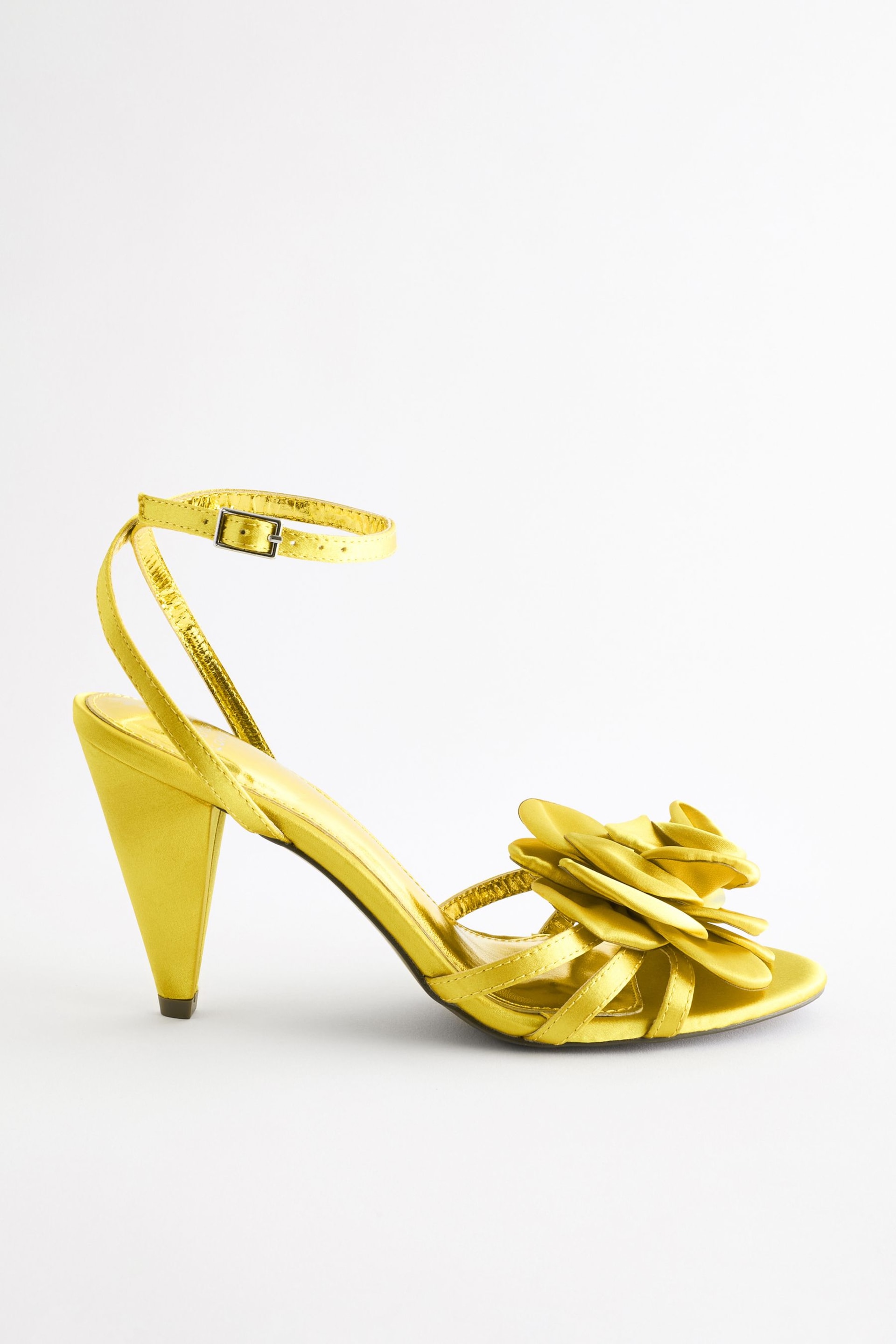 Lime Green Forever Comfort® Satin Flower Heeled Sandals - Image 2 of 8