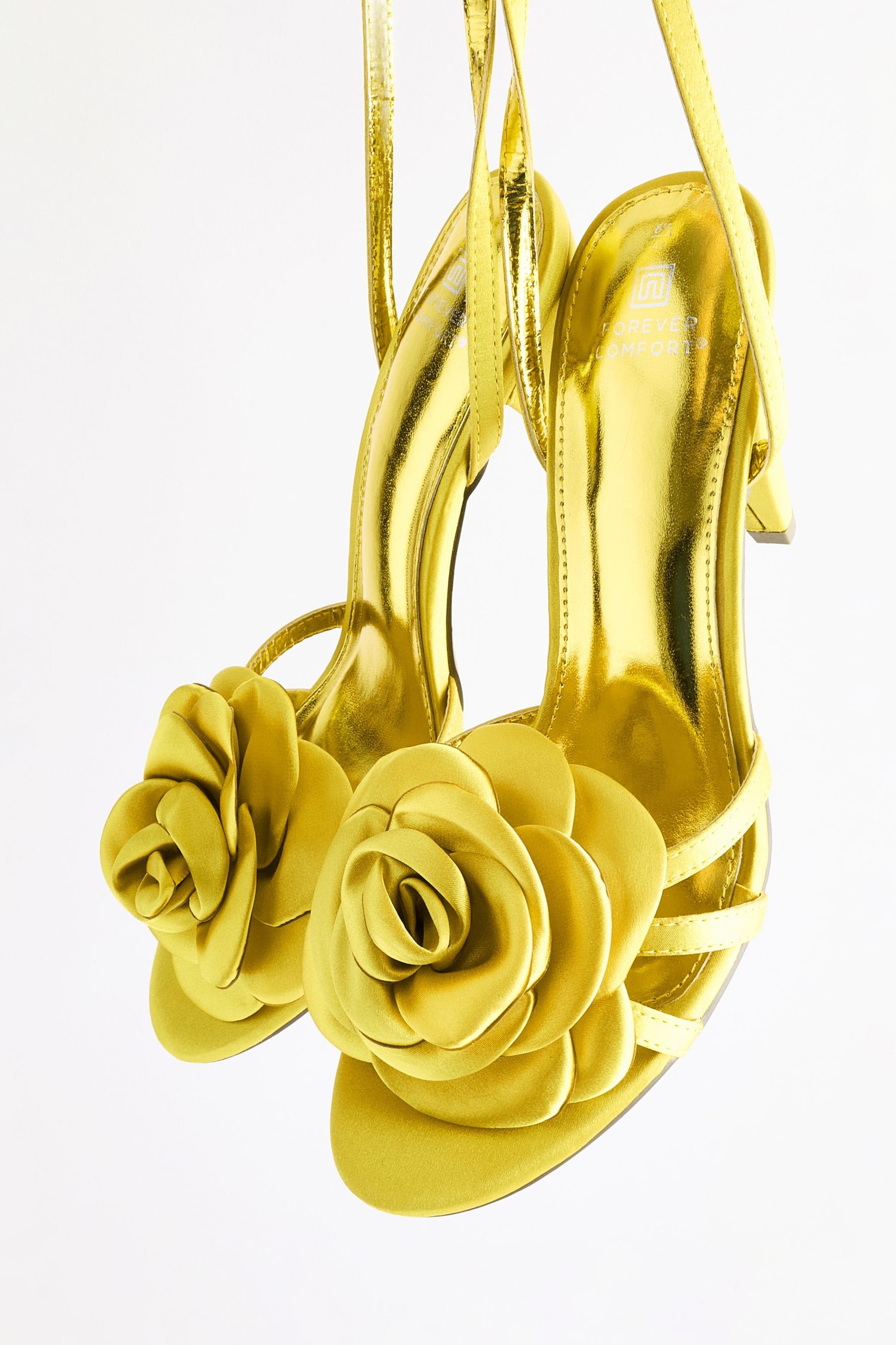 Lime Green Forever Comfort® Satin Flower Heeled Sandals - Image 7 of 8