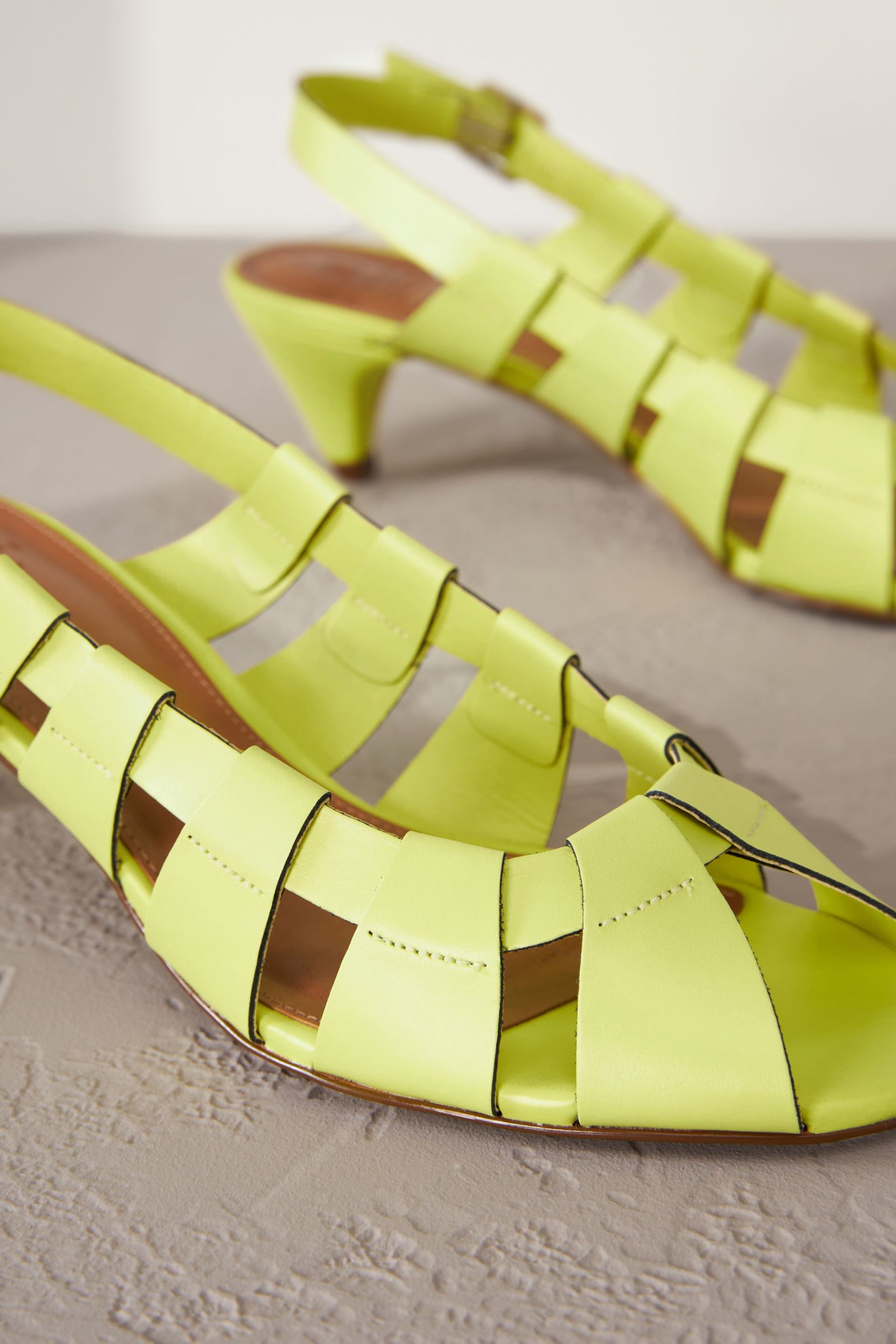 Lime Green Signature Leather Cage Slingback Heels - Image 8 of 10