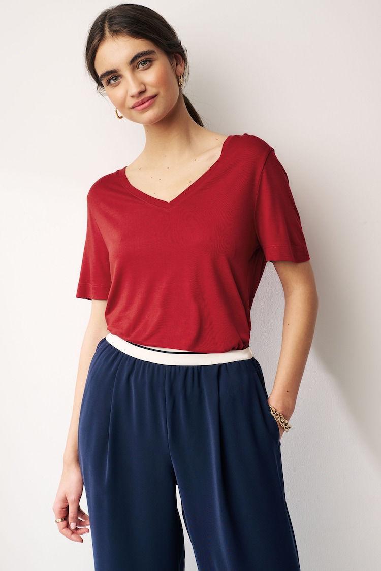 Red Slouch V-Neck T-Shirt - Image 1 of 6