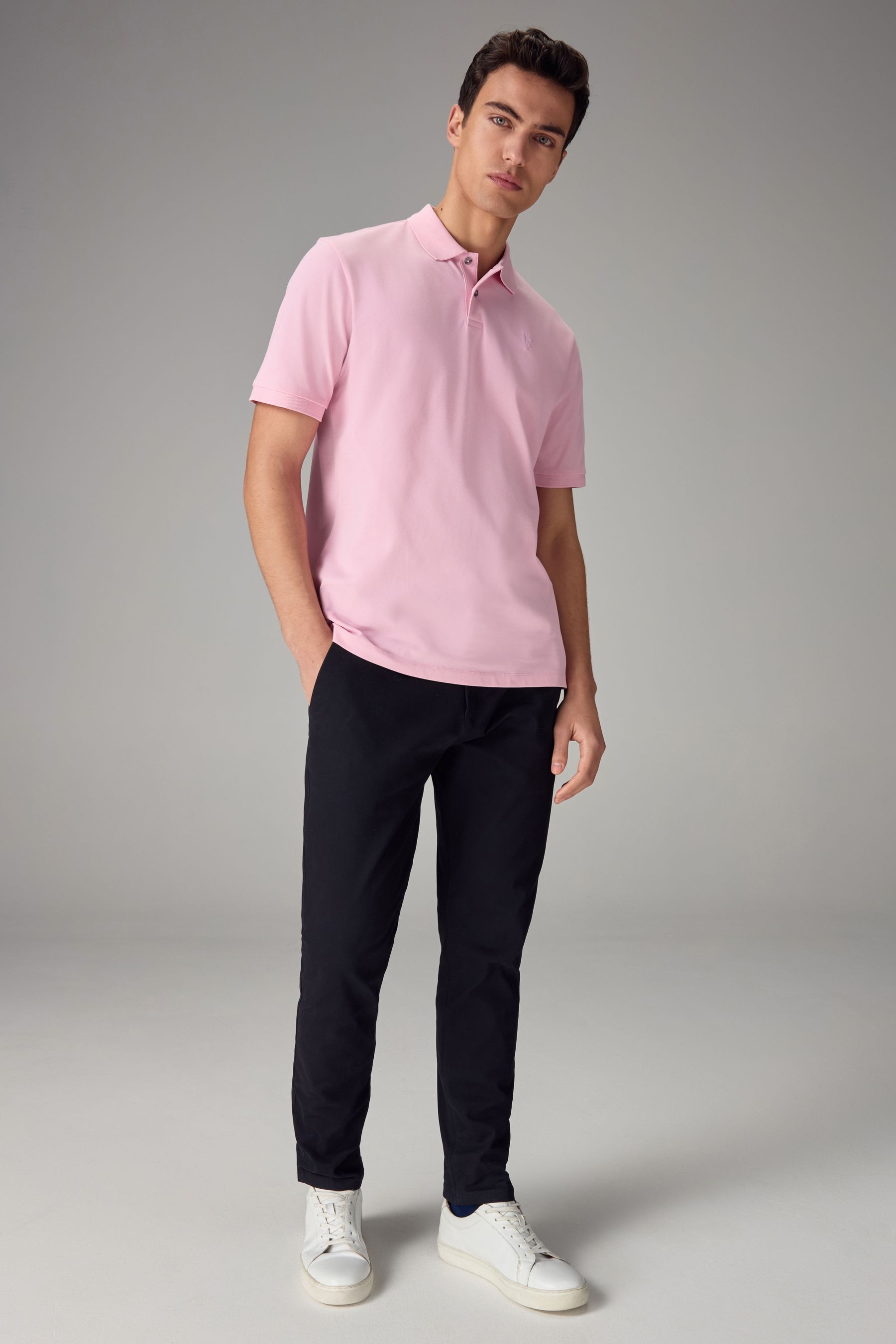 Pink polo black pants cheap