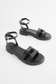 Black Extra Wide Fit Forever Comfort® Leather Cleated Sandals - Image 1 of 6