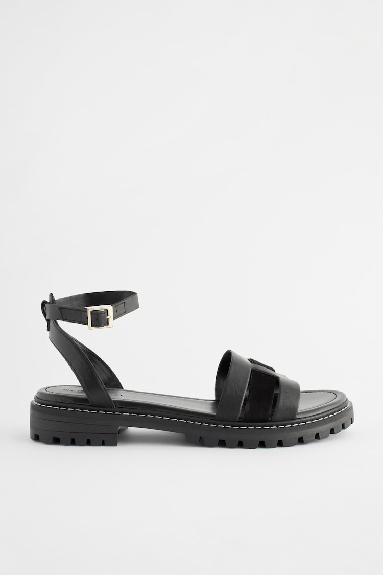 Black Extra Wide Fit Forever Comfort® Leather Cleated Sandals - Image 2 of 6