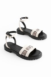 White/Silver Extra Wide Fit Forever Comfort® Leather Cleated Sandals - Image 1 of 6