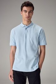 Blue Marl Light Regular Fit Short Sleeve Pique Polo Shirt - Image 1 of 7