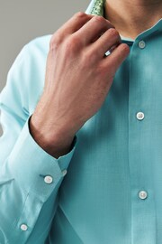 Aqua Blue Regular Fit Trimmed Easy Care Single Cuff Shirt - Image 5 of 9