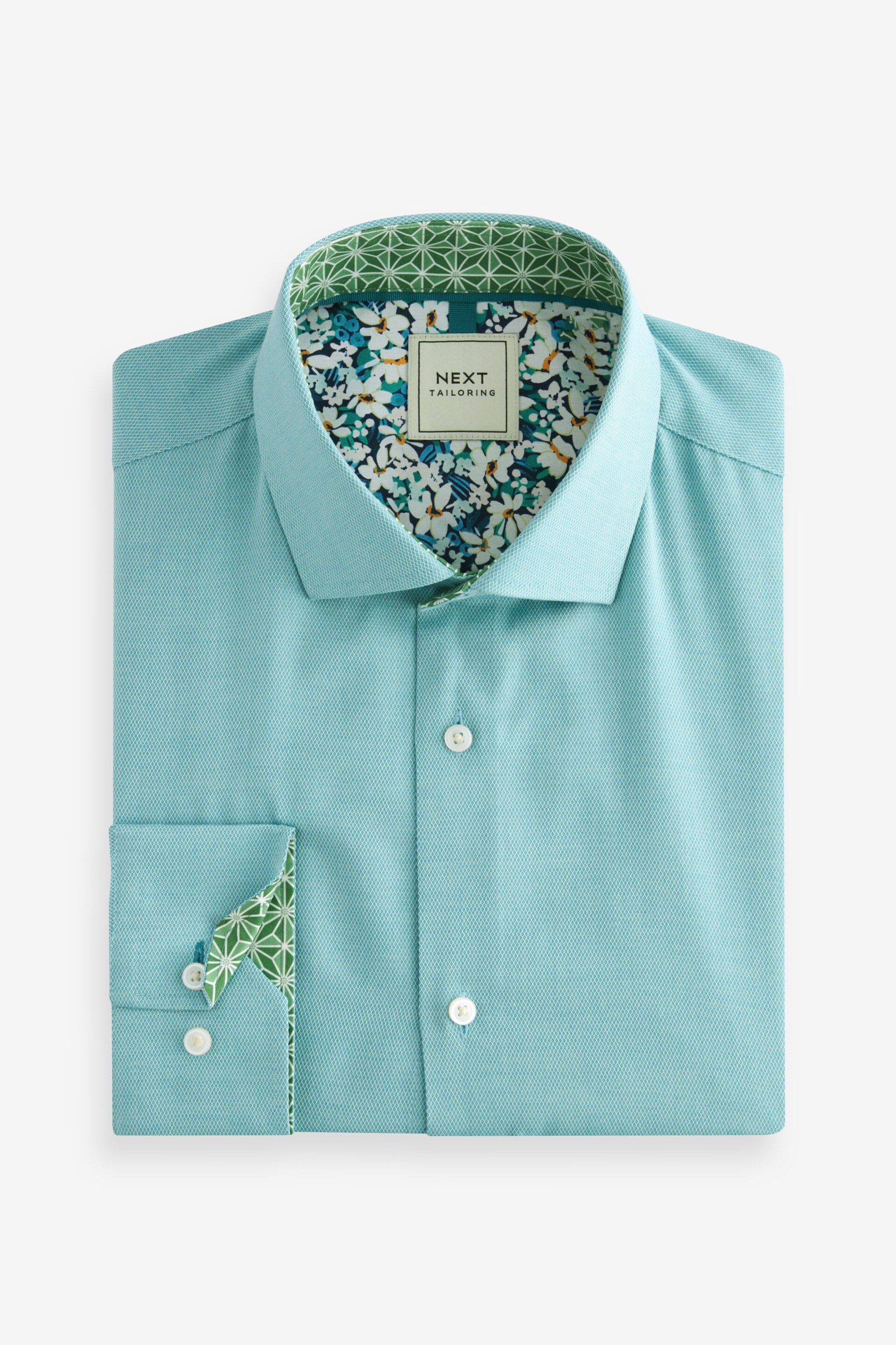 Aqua Blue Regular Fit Trimmed Easy Care Single Cuff Shirt - Image 7 of 9
