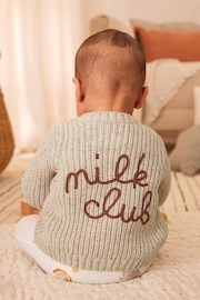 Cream Milk Club Brown Chunky Knitted Embroidered Baby Cardigan - Image 10 of 11