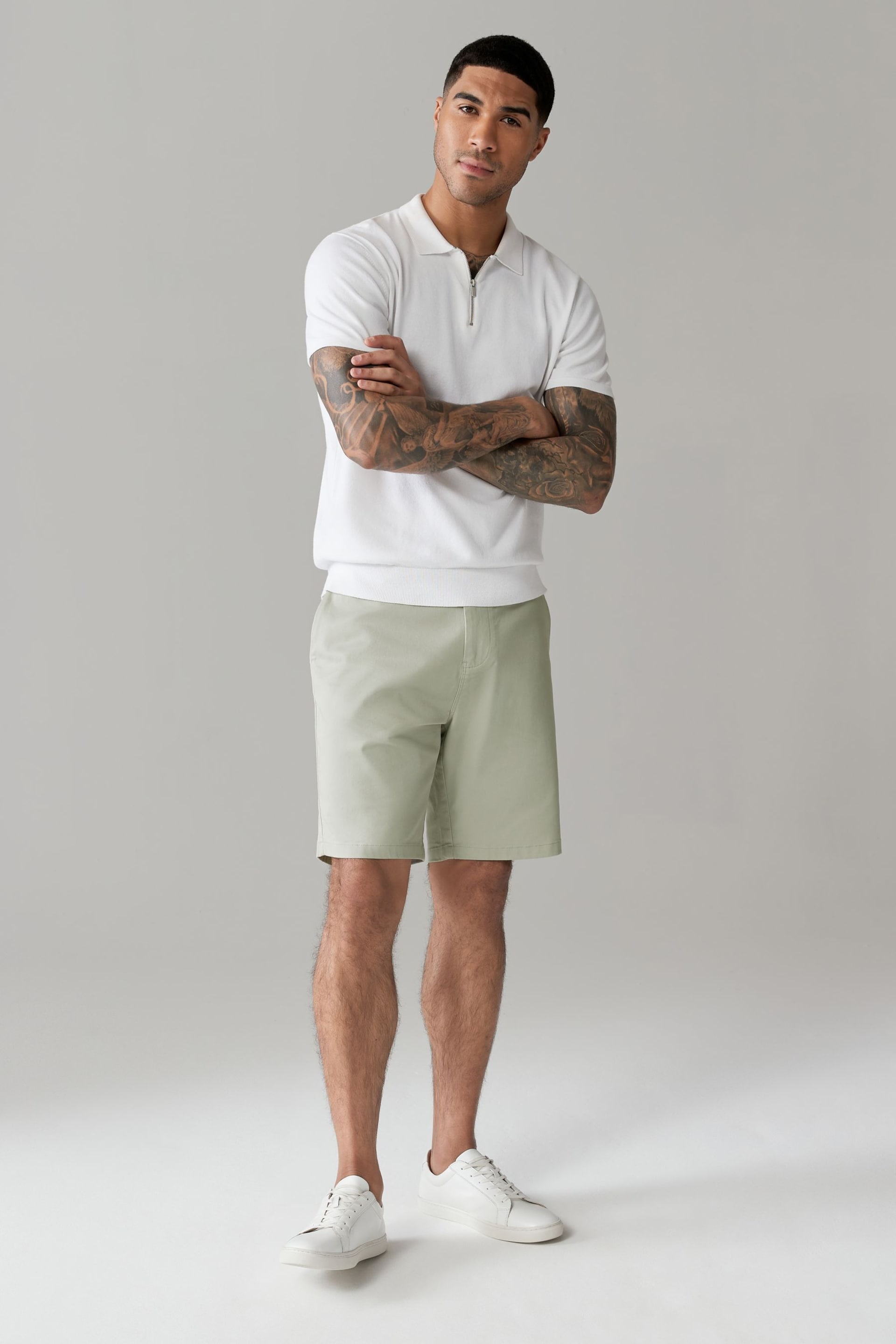 Light Green Straight Fit Stretch Chinos Shorts - Image 2 of 4